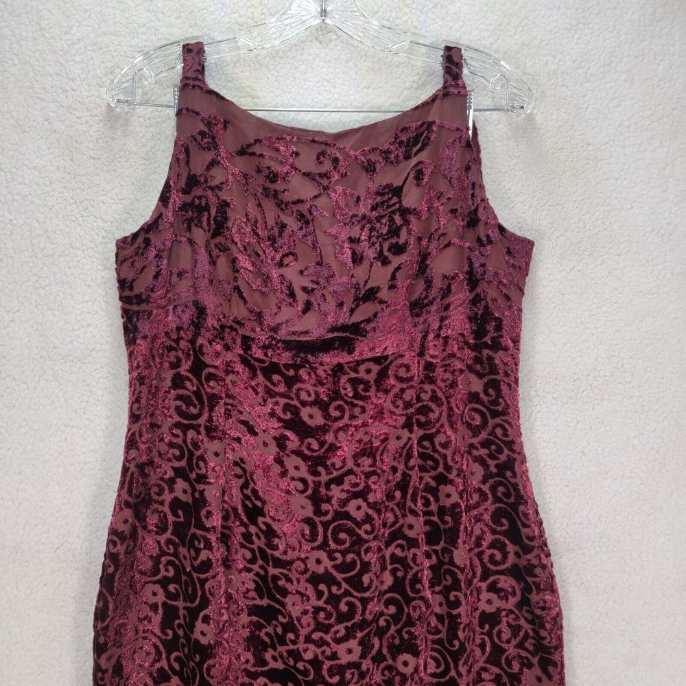 Vintage 90s Y2K Scott McClintock Burgundy Floral Burnout Evening Maxi Sheath - Picture 9 of 12